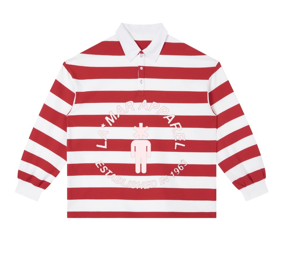 Red and white la*mar crest striped polo