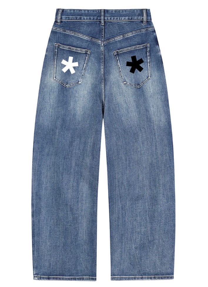 Stonewash blue wide-leg denim — back